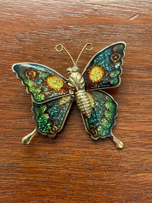 Vintage Gold Tone Colorful Enamel Butterfly Brooch Lapel Pin