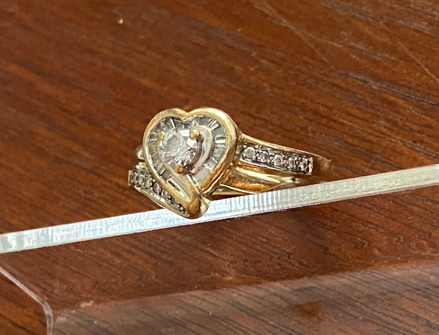 LSC Signed 14k Yellow Gold 3/8tw Diamond Heart Ring Baguette Sz 6.75