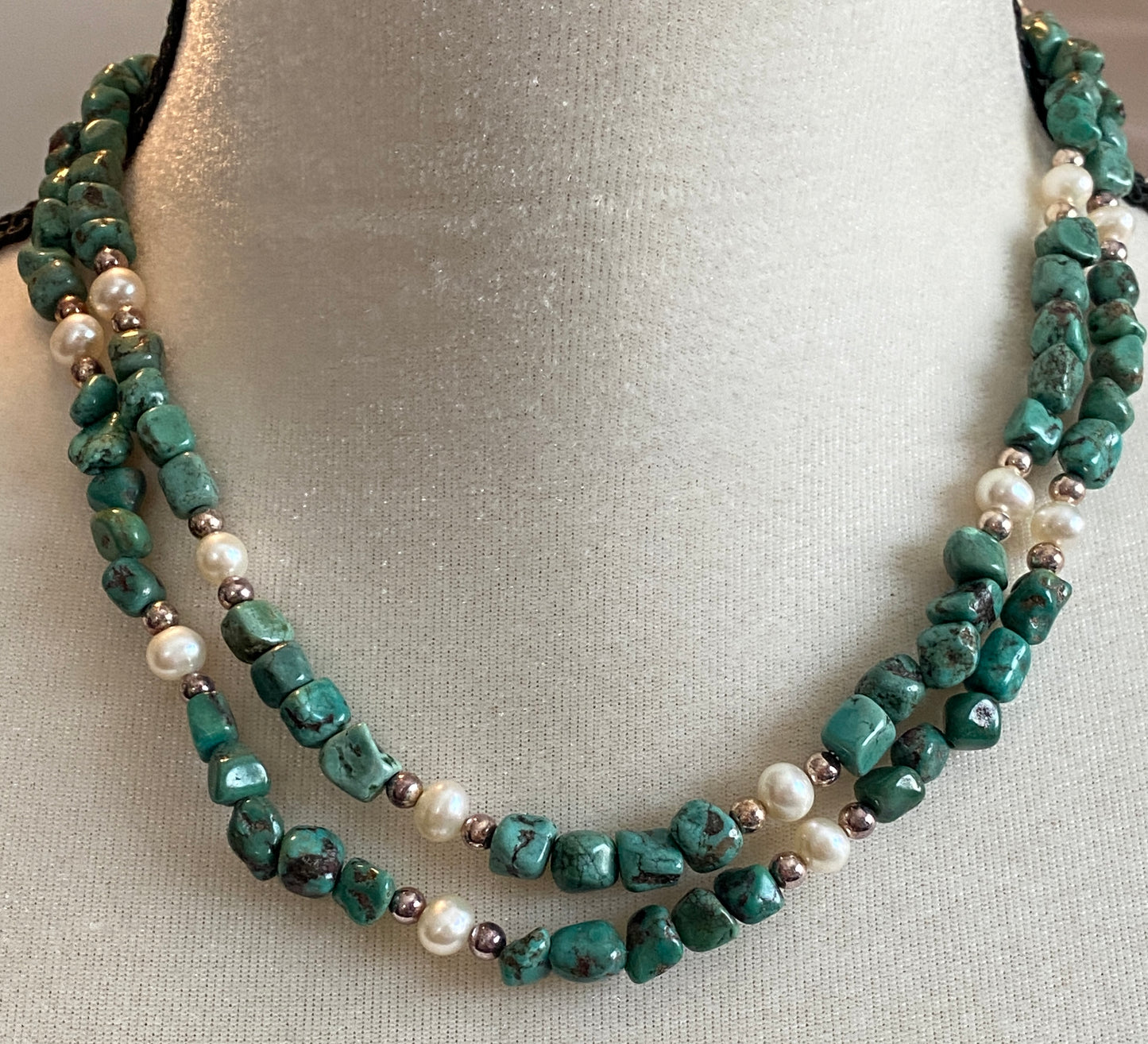 Relios by Carolyn Pollack Green Turquoise Pearl Sterling Silver Necklace