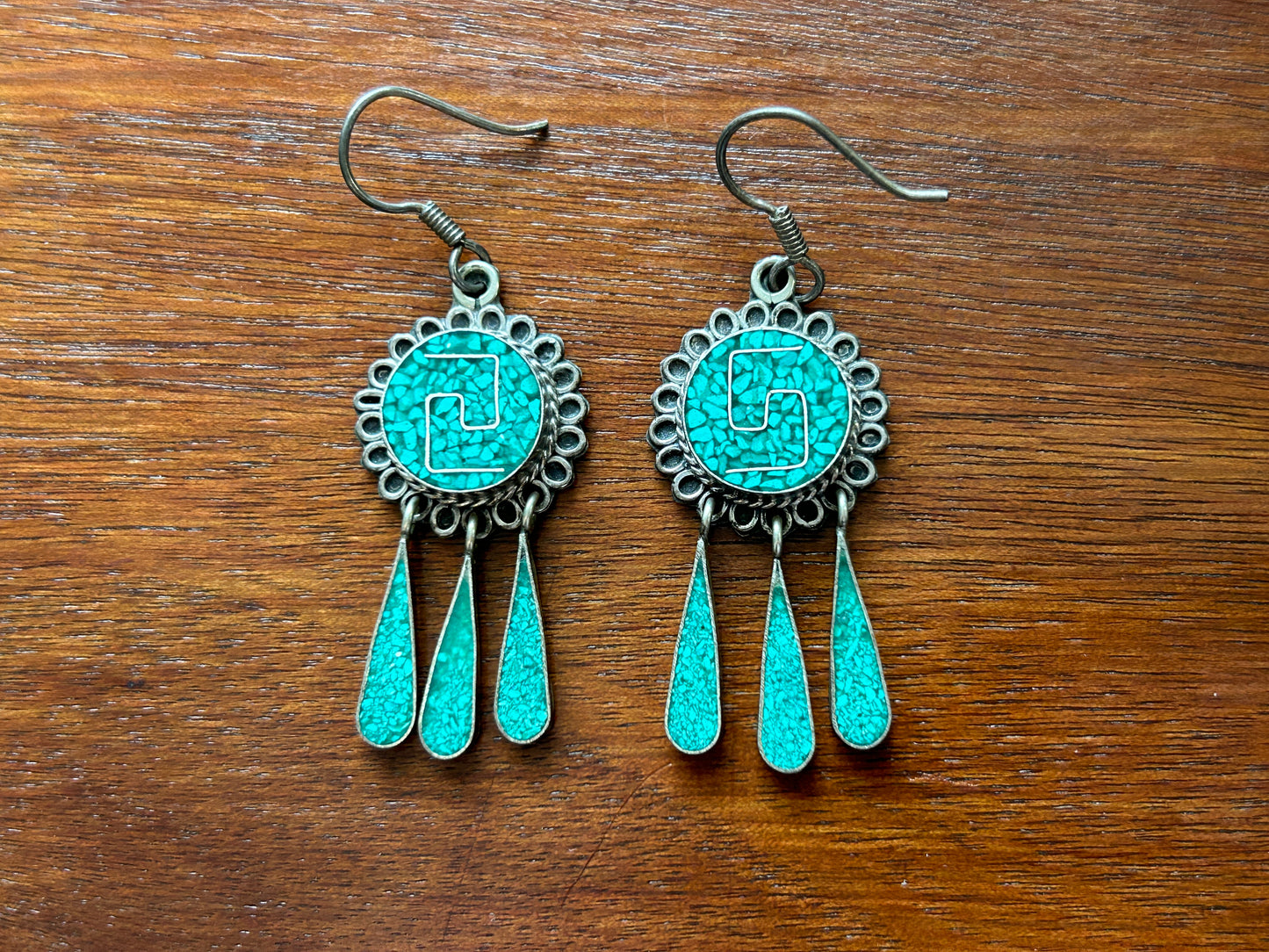 Vintage Sterling Silver 925 Turquoise Drop Dangly Pierced Earrings