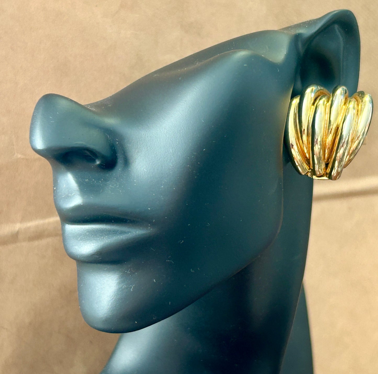 Vintage 80's Gold Tone Large Statement Runway Clip On Earrings