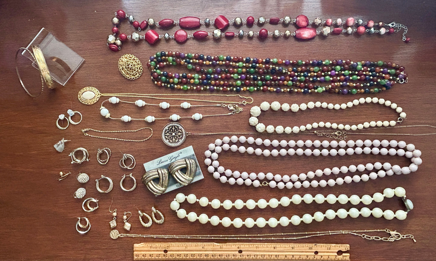 Vintage to Now Beaded Jewelry Lot Hoop Earrings Faux Pearl Bracelets Necklaces