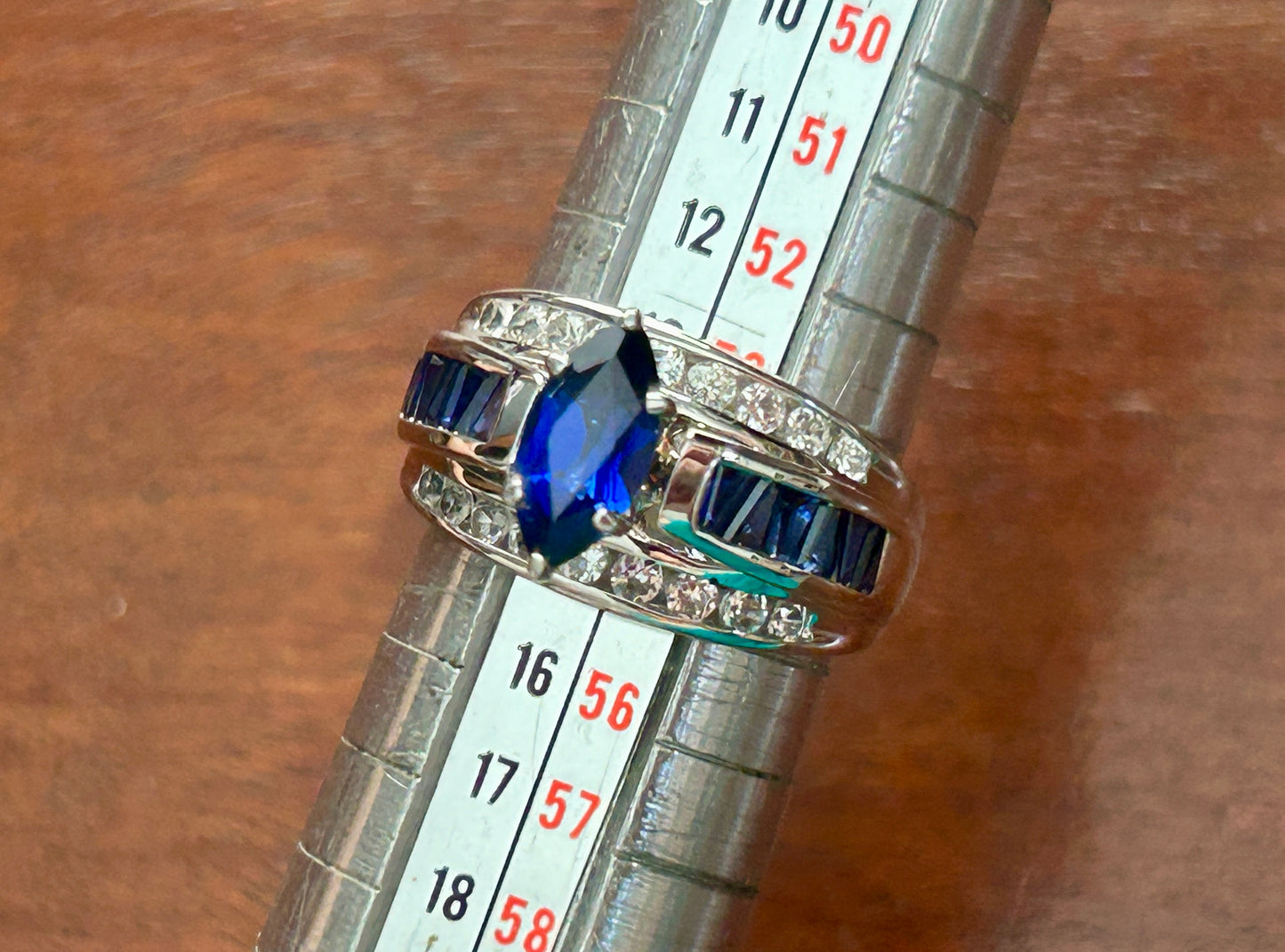 Sterling Silver 925 Lab Created Marquise Sapphire Tapered Baguette Ring Sz 6.75