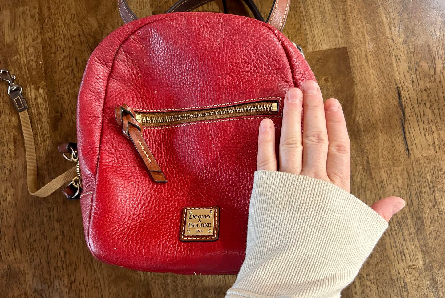 Ronnie Dooney & Bourke Small Red Pebbled Leather Backpack Purse