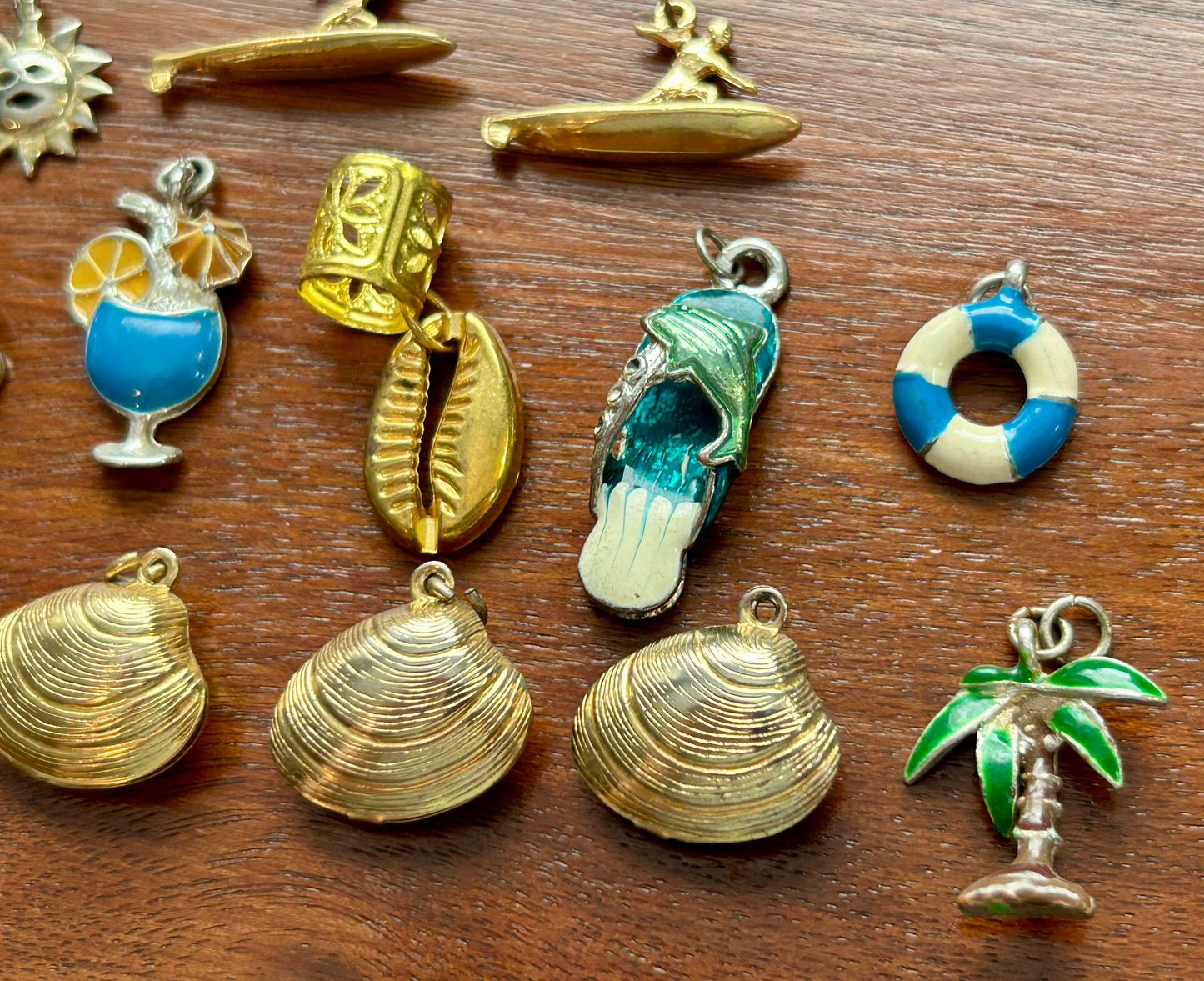 Vintage to Now Ocean Summer Beach Theme Charms Pendants Sailboat Surfing Sandals