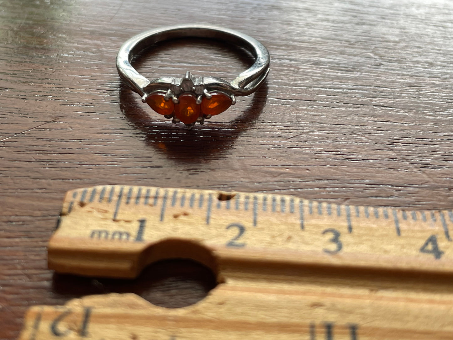 Vintage Sterling Silver 925 & Orange 3 Stone Ring Band Sz 7 DJoy