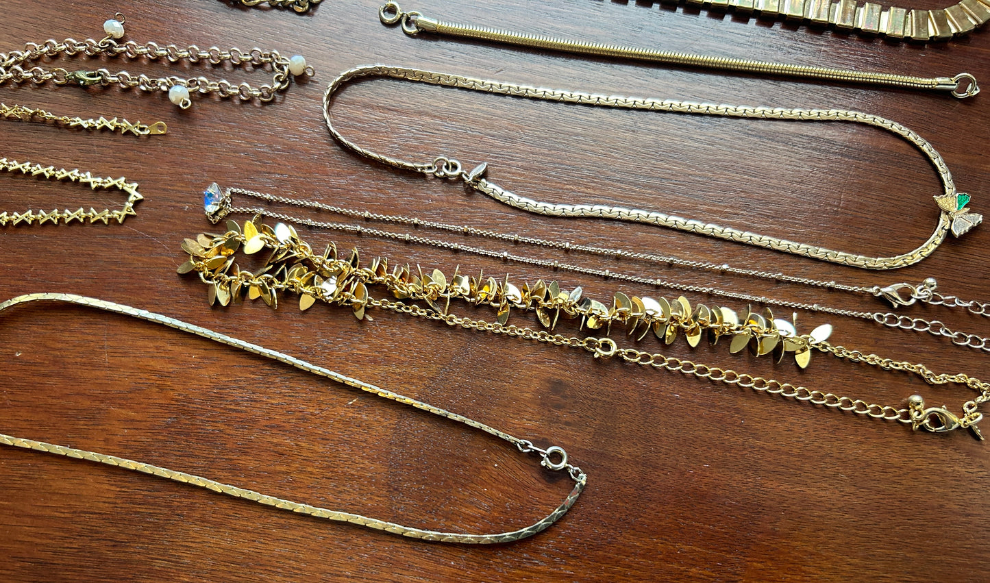 Vintage to Now Gold Tone Jewelry Lot Pendant Chain Necklaces Opal Rhinestones