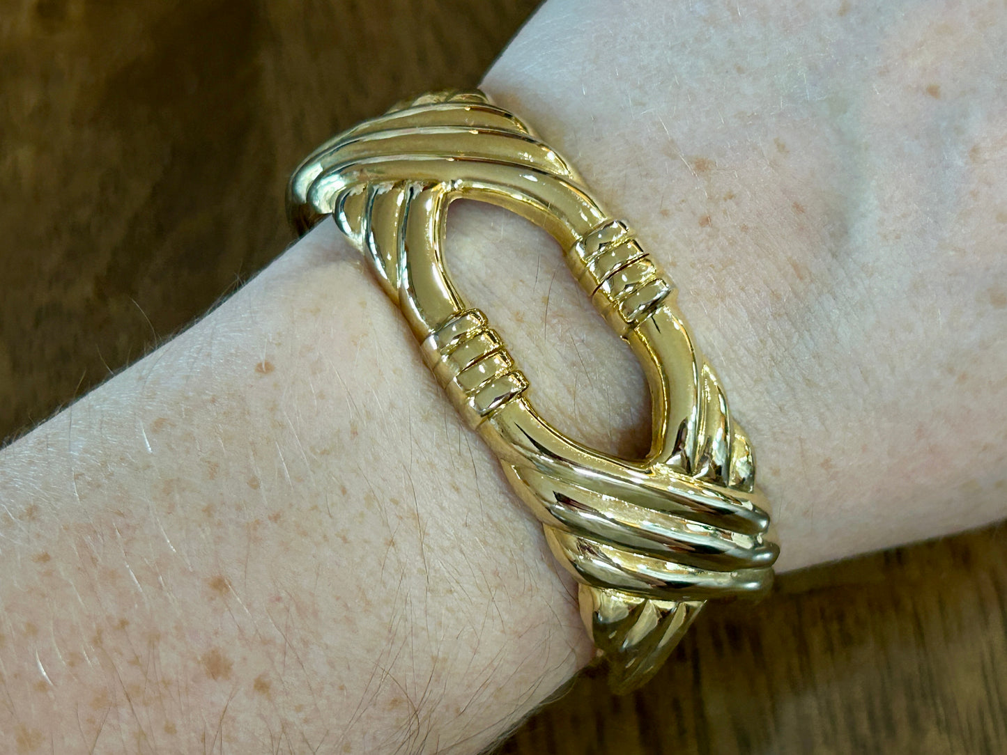 Vintage Gold Tone Statement Wide Clamper Bracelet