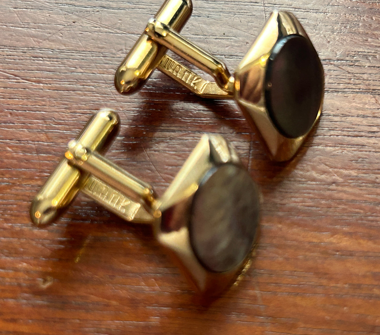 Vintage MCM Swank Gold Tone Abalone Cuff Link Shirt Stud Set