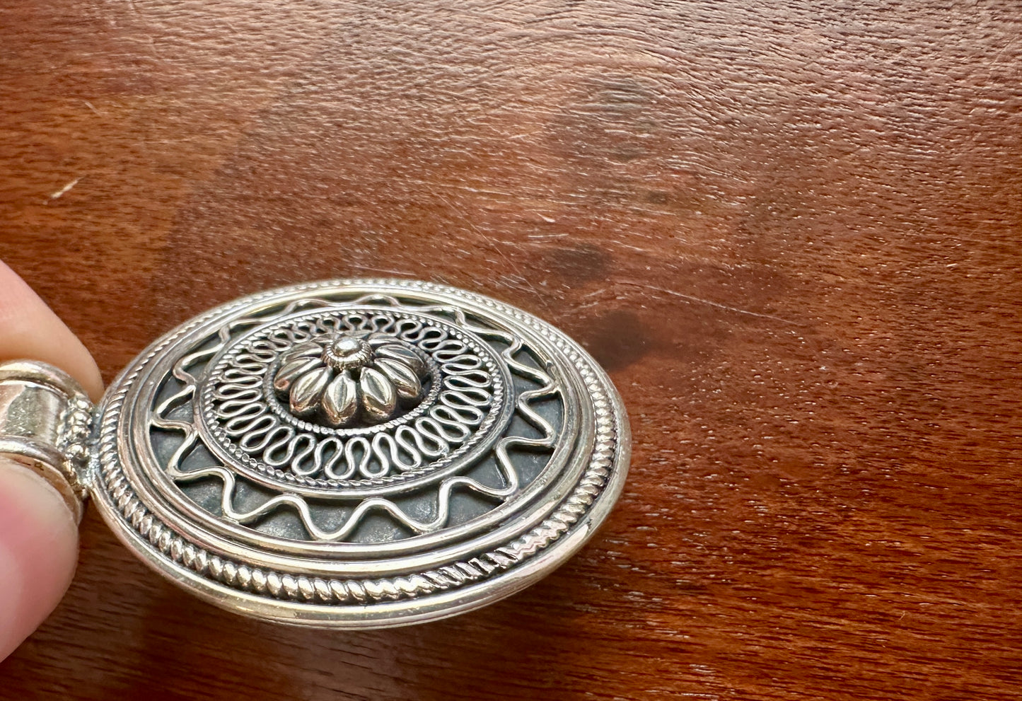 Signed Doug Paulus Sterling Silver 925 Large Round Floral Medallion Pendant