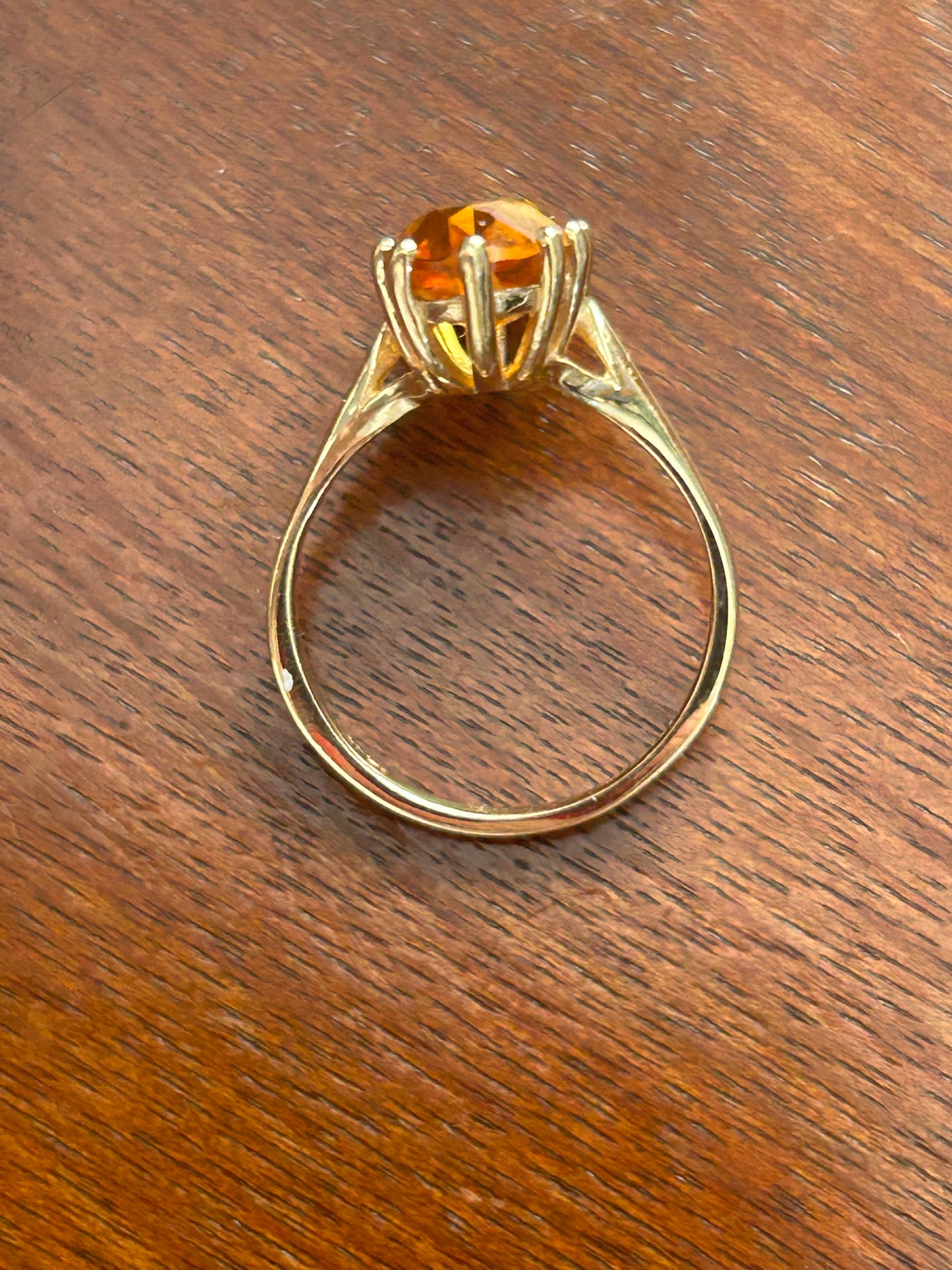 14k Yellow Gold Large Bi-Color Orange Stone Oval Ring Sz 7