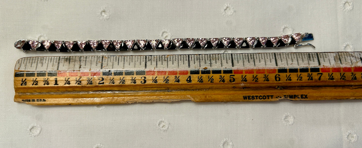 Sterling Silver Trillion Cut Black & Pink Tennis Bracelet