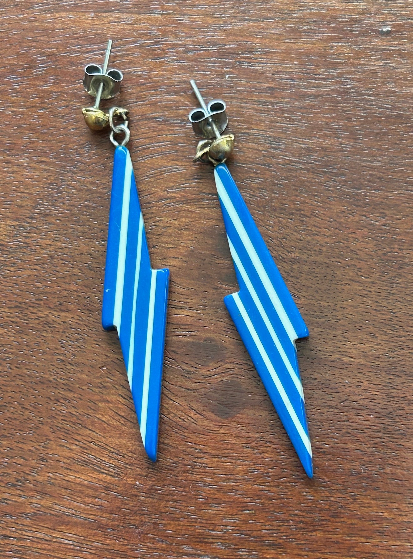 Vintage Blue & White Enamel Abstract Dangle Earrings