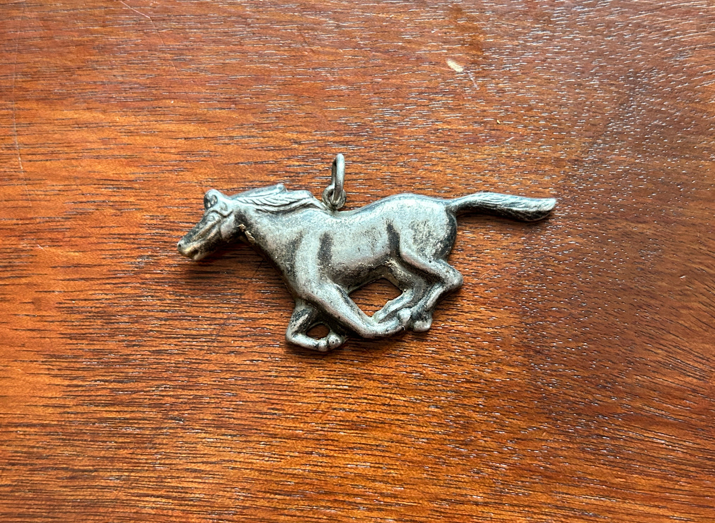 Vintage Sterling Silver 925 Racing Running Horse Large Necklace Pendant