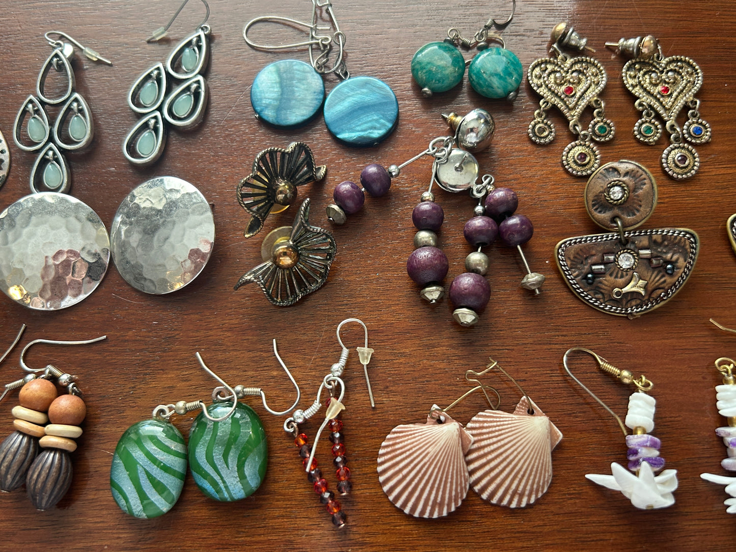 Vintage to Now Lot of Pierced Boho Earrings Wood Shell Hammered Bead Dangly