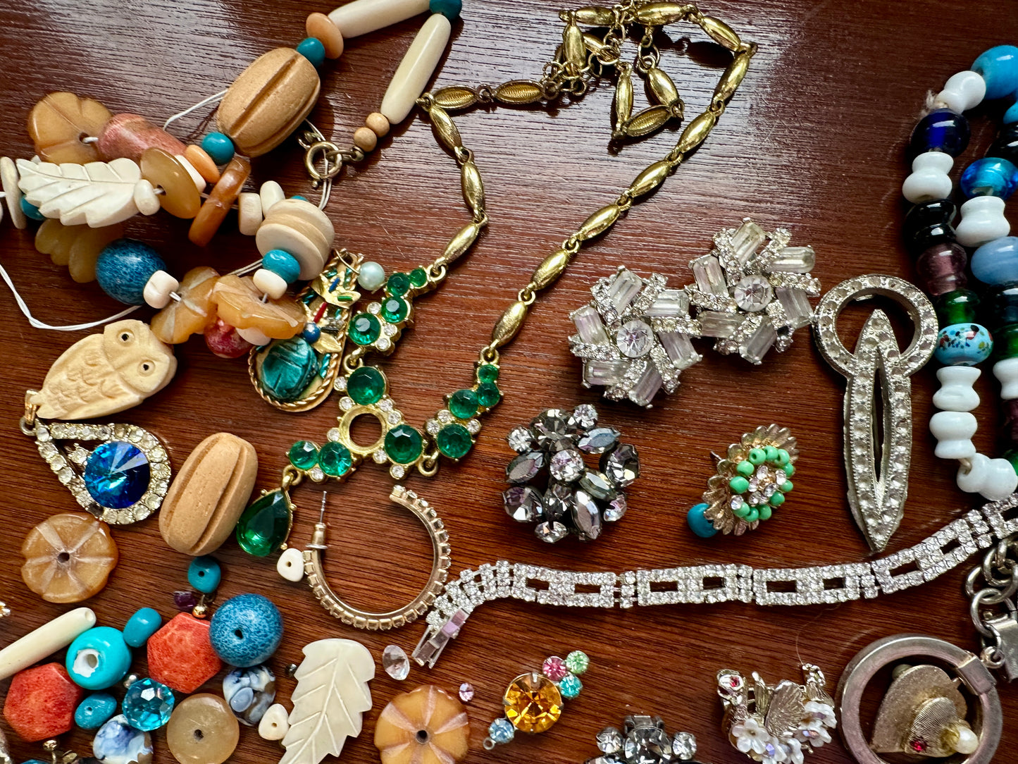 Vintage Jewelry Lot Rhinestone Bead Harvest Craft Cabochon Stone Broken