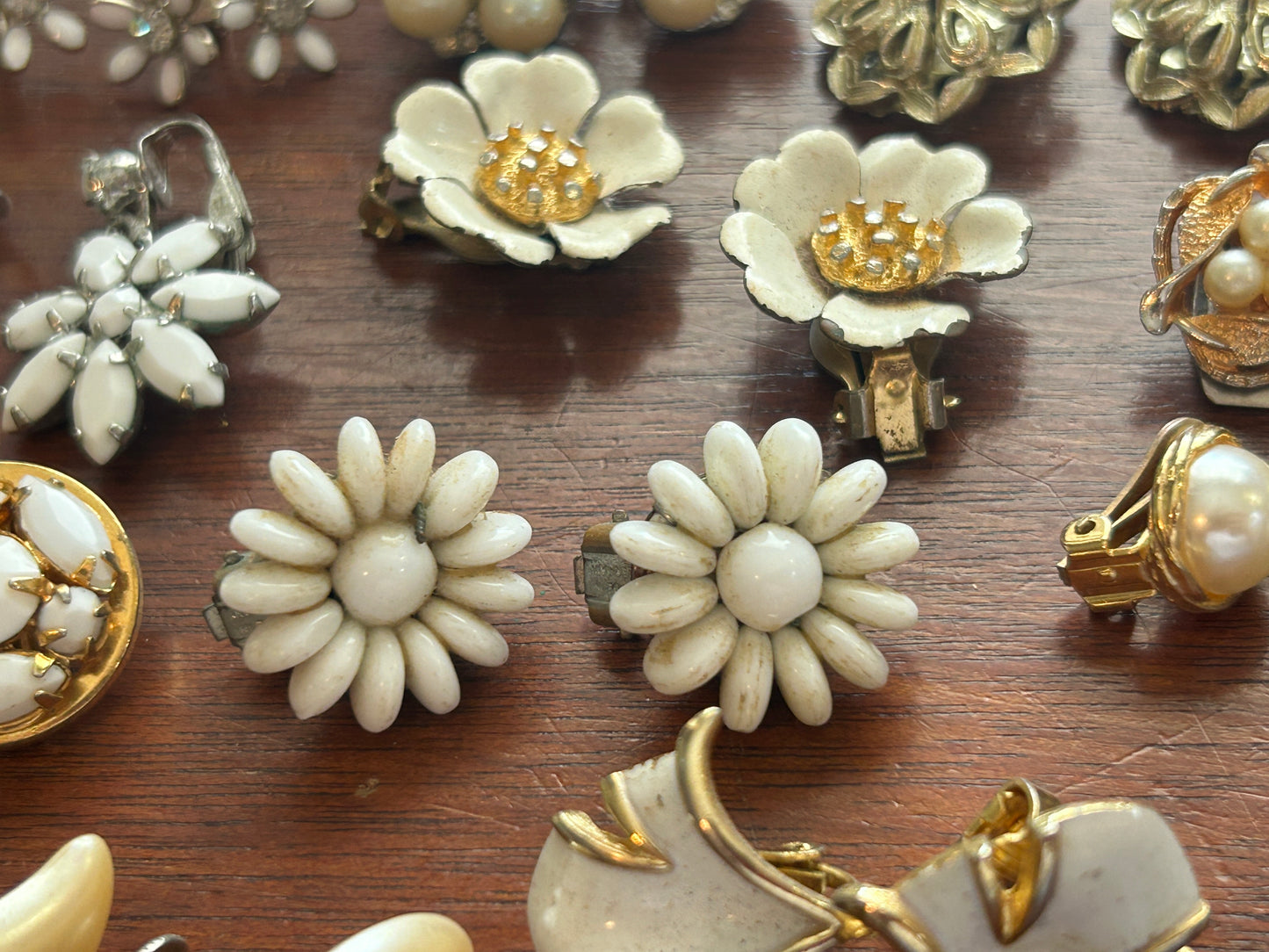 Vintage Clip On Earrings Lot Glass Beads Cluster Enamel Faux Pearl & More