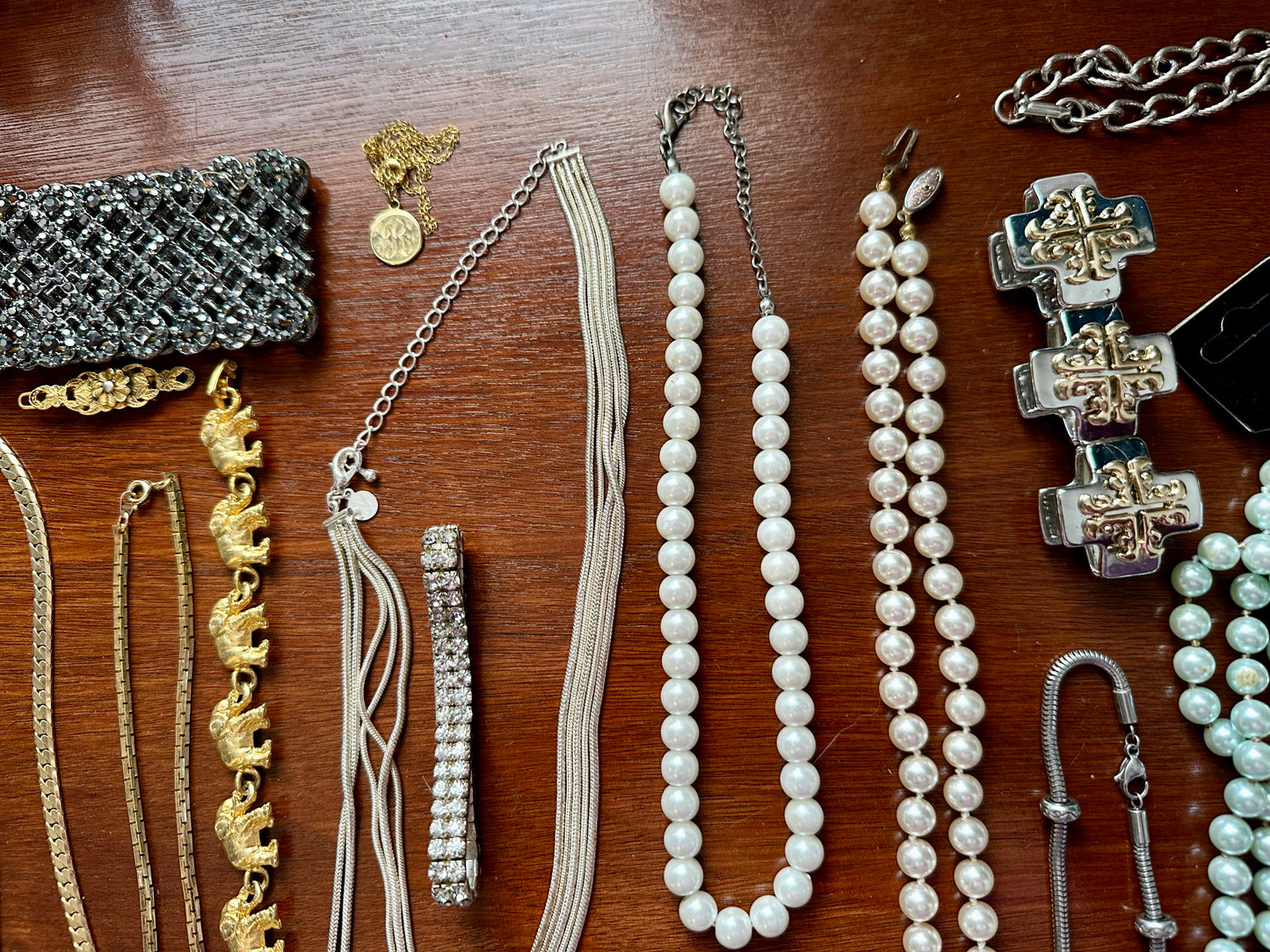 Vintage to Now Jewelry Lot Faux Pearl Gold Silver Rhinestone Chains Earrings