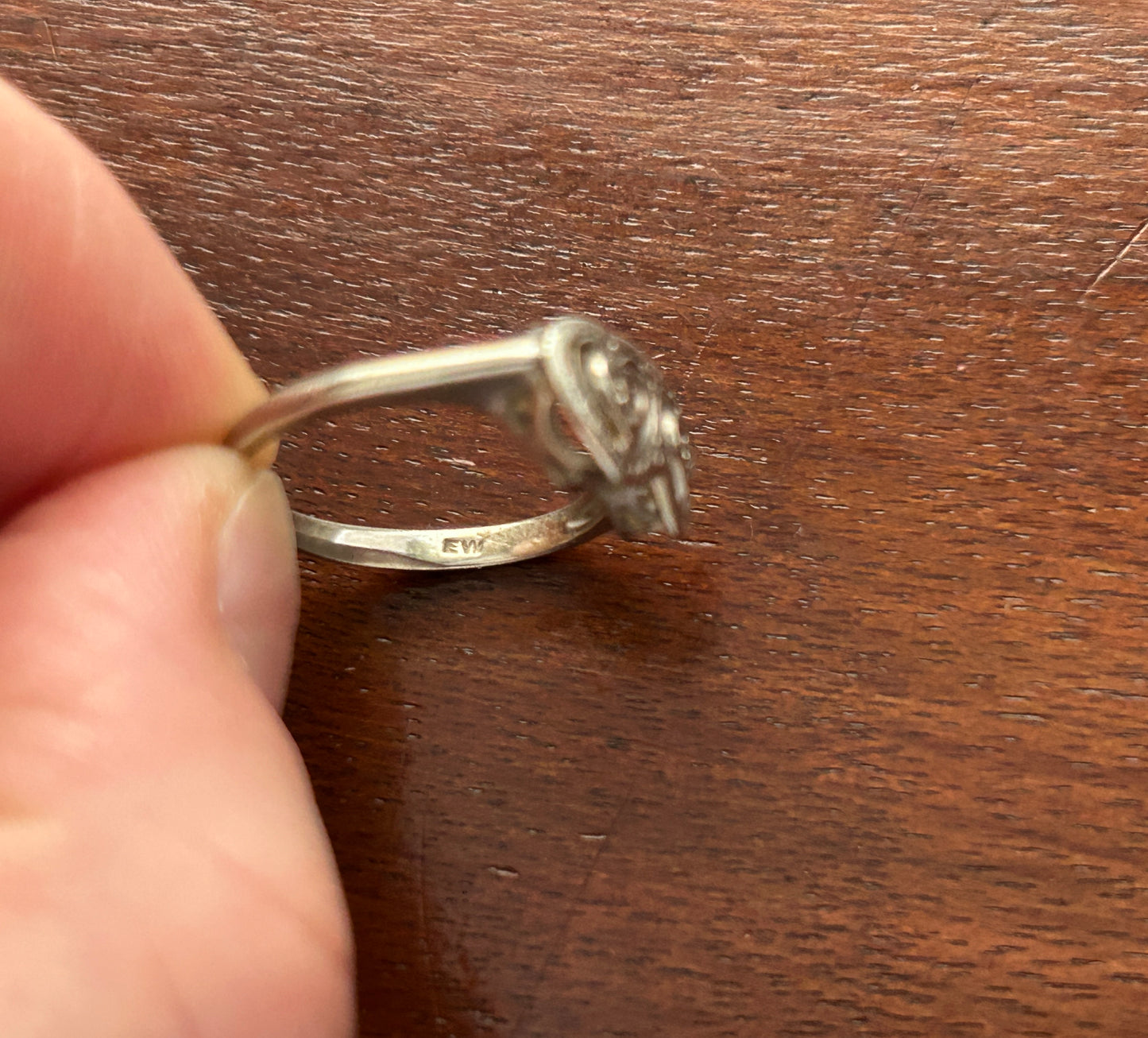 10k White Gold Diamond Accent Double Heart Ring Sz 6