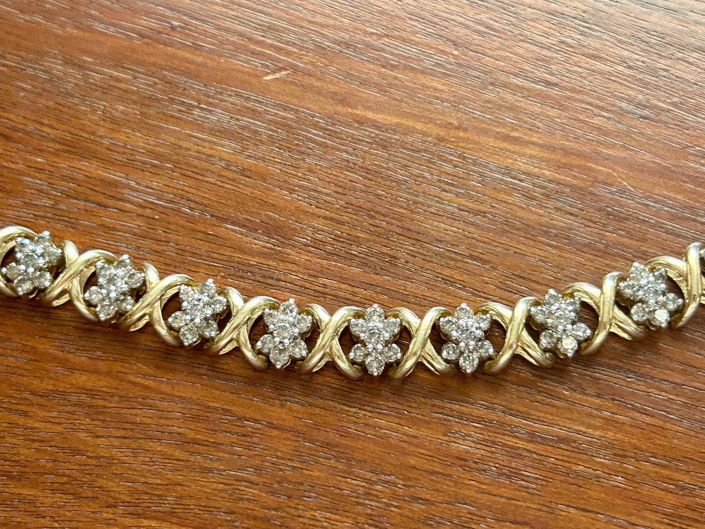 HEAVY 14k Yellow Gold X Design 3.5ctw Diamond Tennis Bracelet Signed JAFA