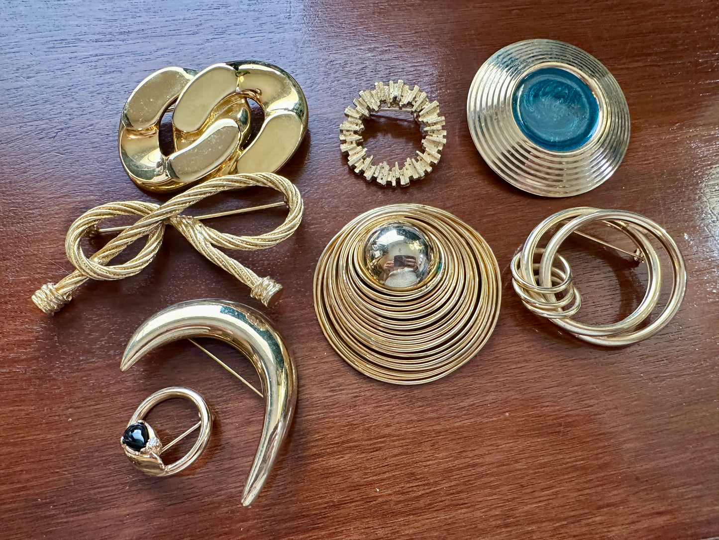 Lot of Vintage 80's LARGE Gold Tone Brooches Abstract Modern Enamel