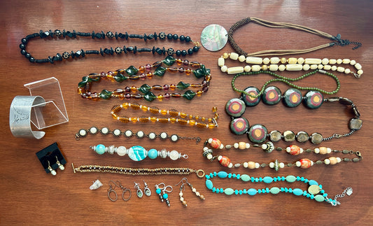 Vintage to Now Southwest Boho Jewelry Lot Faux Turquoise Pearl Beads Shell More