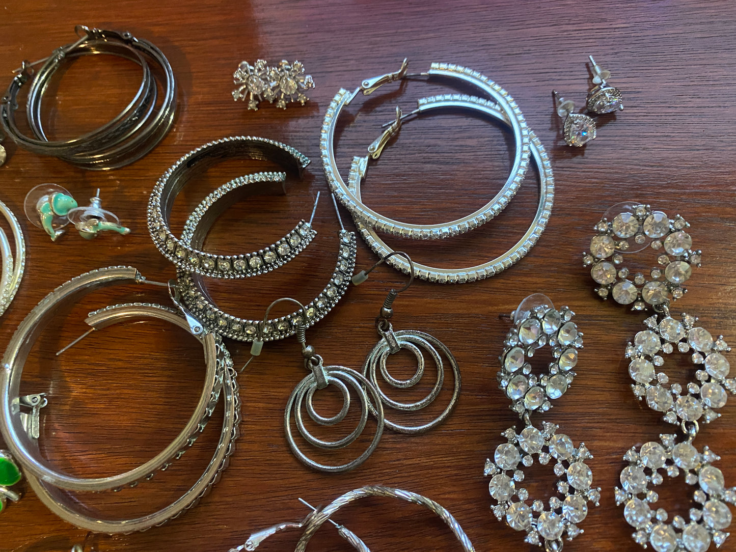 Vintage to Now Pierced Earring Lot Hoops Silver Rhinestones Drop Dangly