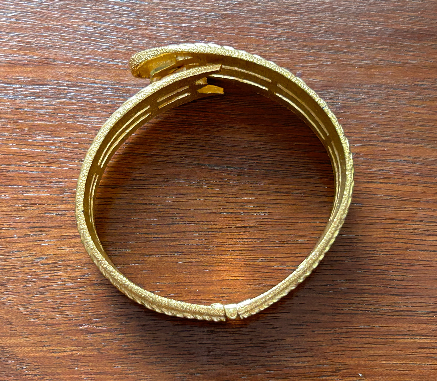 Vintage Crown Trifari Textured Brushed Gold Tone Clamper Bracelet