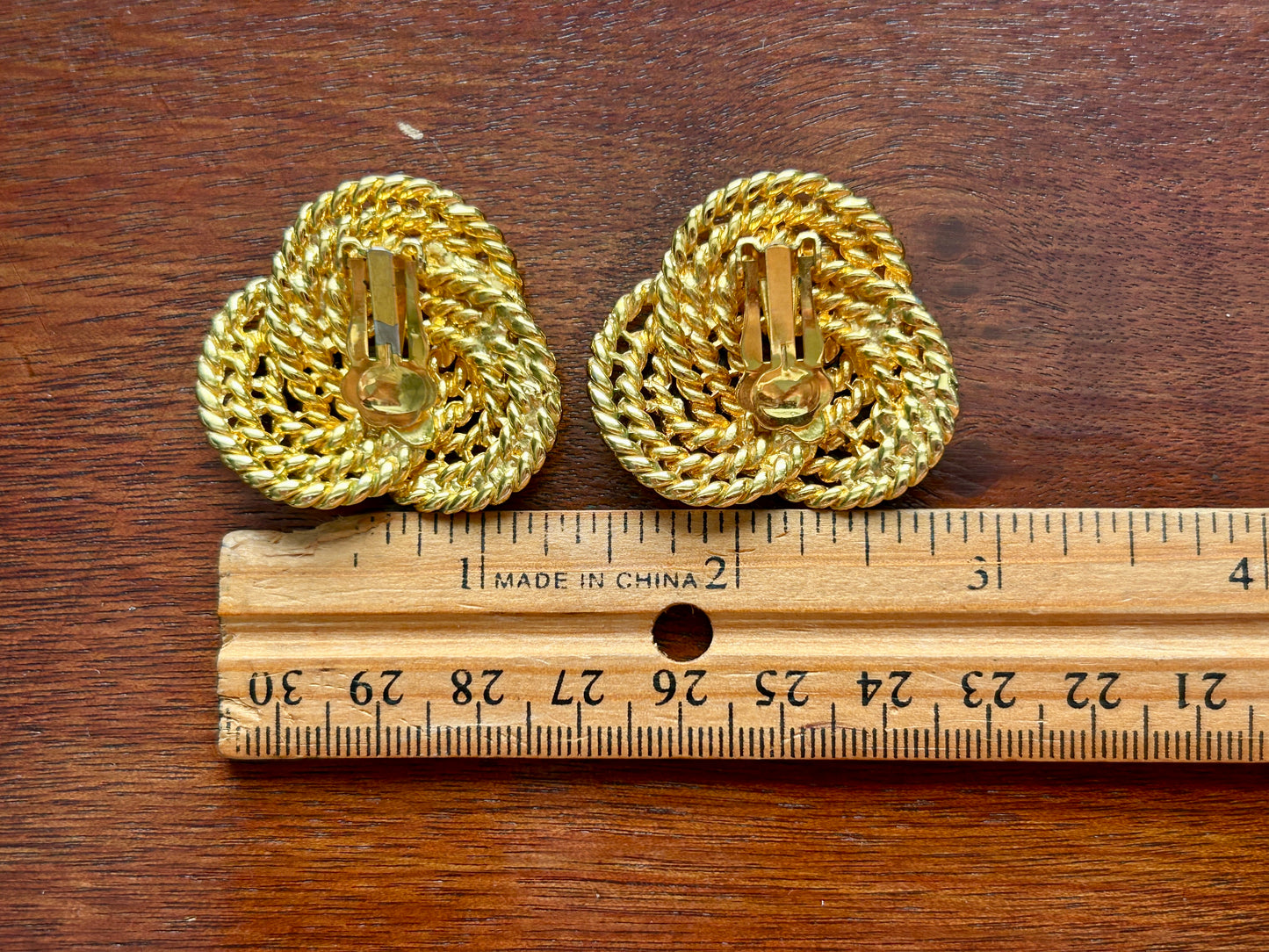 Vintage 80s Gold Tone Large Rope Knot Statement Mogul Pierced Earrings