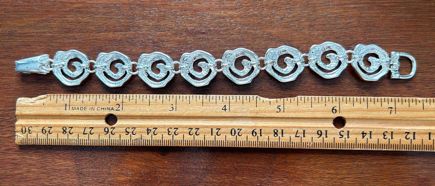 Vintage Silver Tone Spiral Panel Link Bracelet Magnetic Clasp