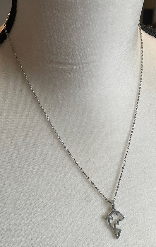 Vintage Silver Tone Chain Necklace Dolphin Pendant