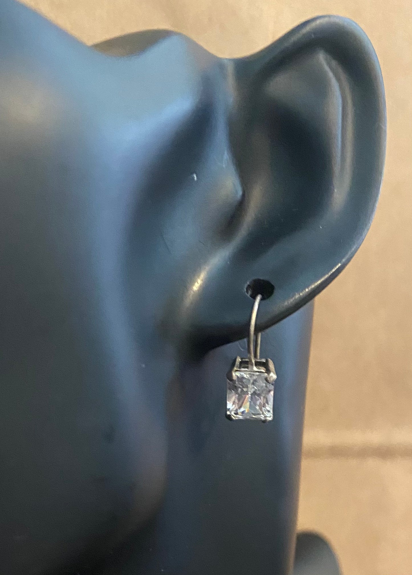 Sterling Silver 925 Square Shaped Cubic Zirconia Pierced Drop Earrings