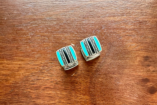 Vintage Signed Baer & Wilde Kum-A-Part Cuff Links Silver Tone Turquoise Onyx