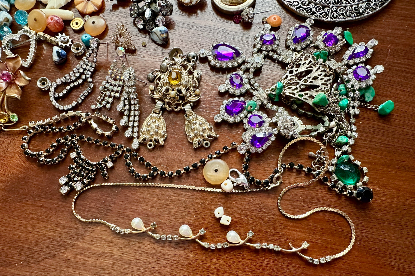 Vintage Jewelry Lot Rhinestone Bead Harvest Craft Cabochon Stone Broken