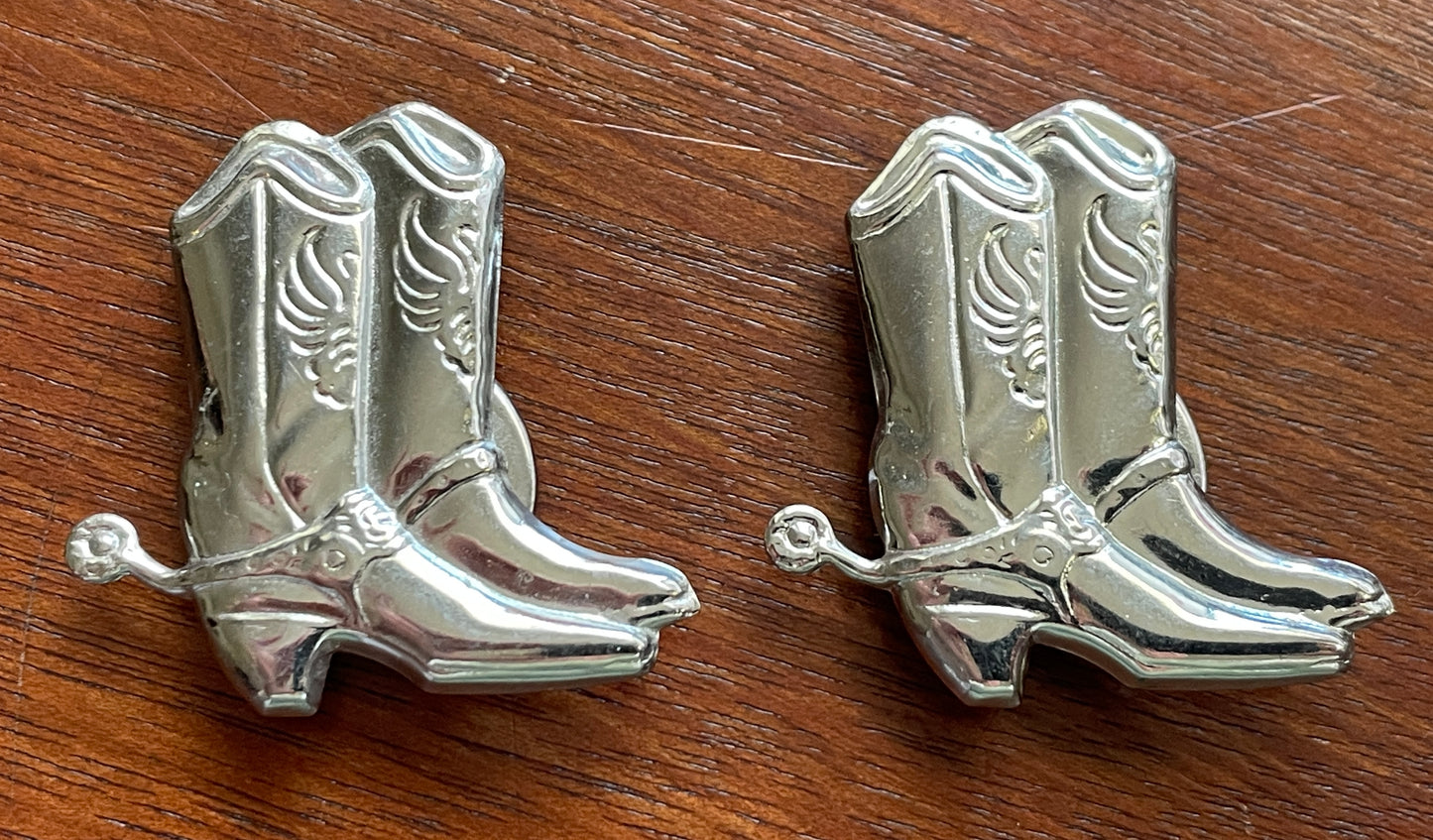 Vintage Pair of Silver Tone Cowboy Boots Button Covers