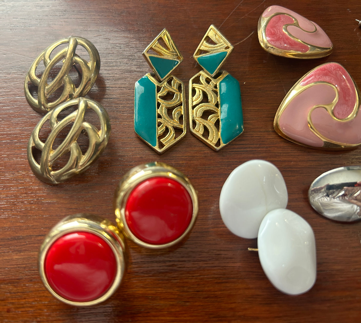 Vintage 80's Pierced Earrings Earring Lot Glass Enamel Doorknockers Cabochon