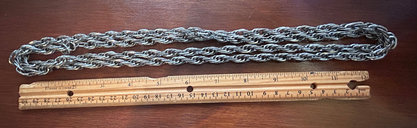 Vintage Chunky Silvertone Long Chain Link Necklace
