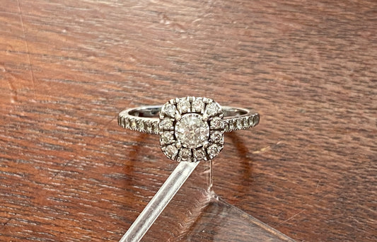 JTW 10k White Gold .60ctw Diamond Engagement Ring Halo Round Sz 7