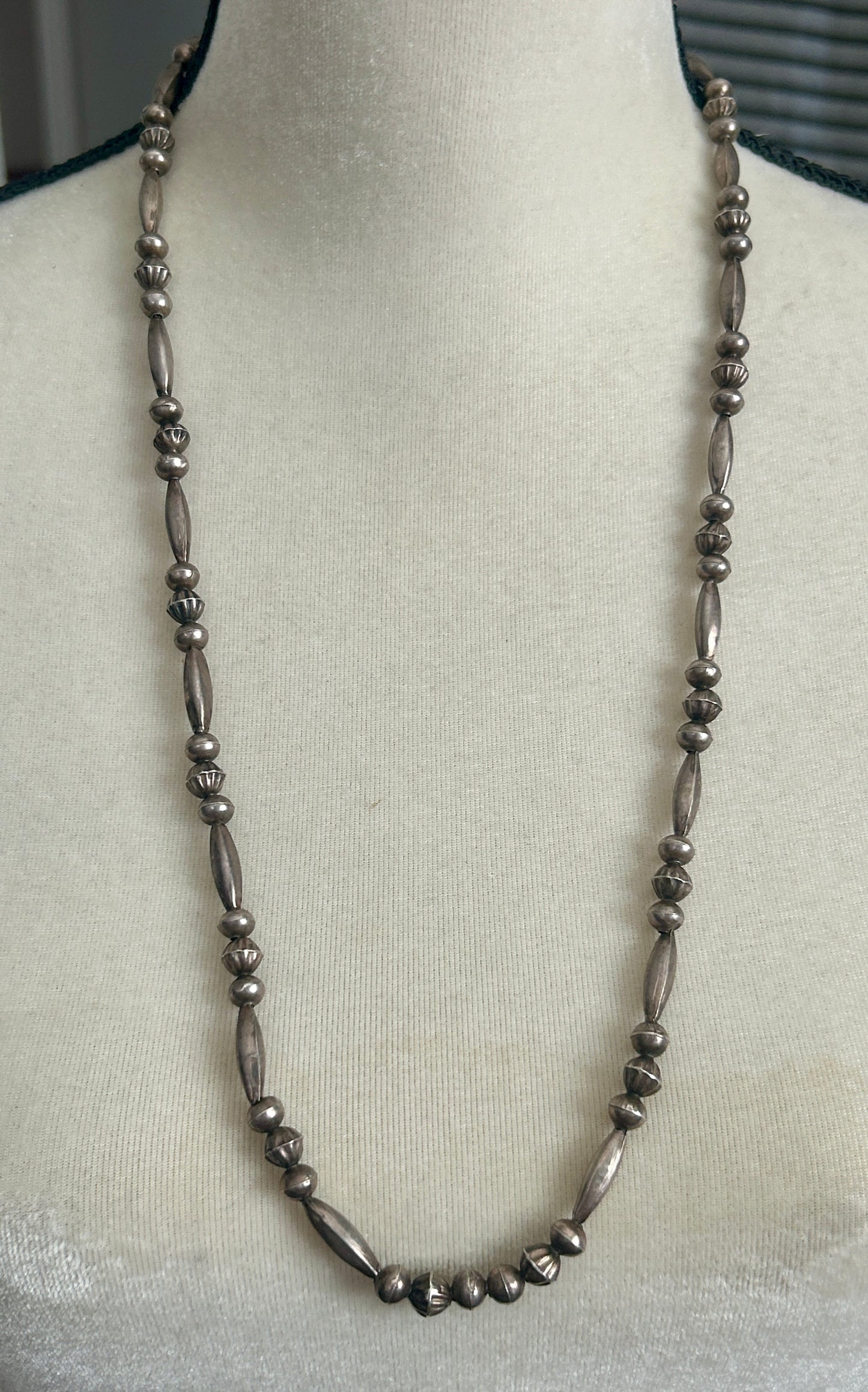 Silver Old Pawn Navajo Hollow Bead Necklace