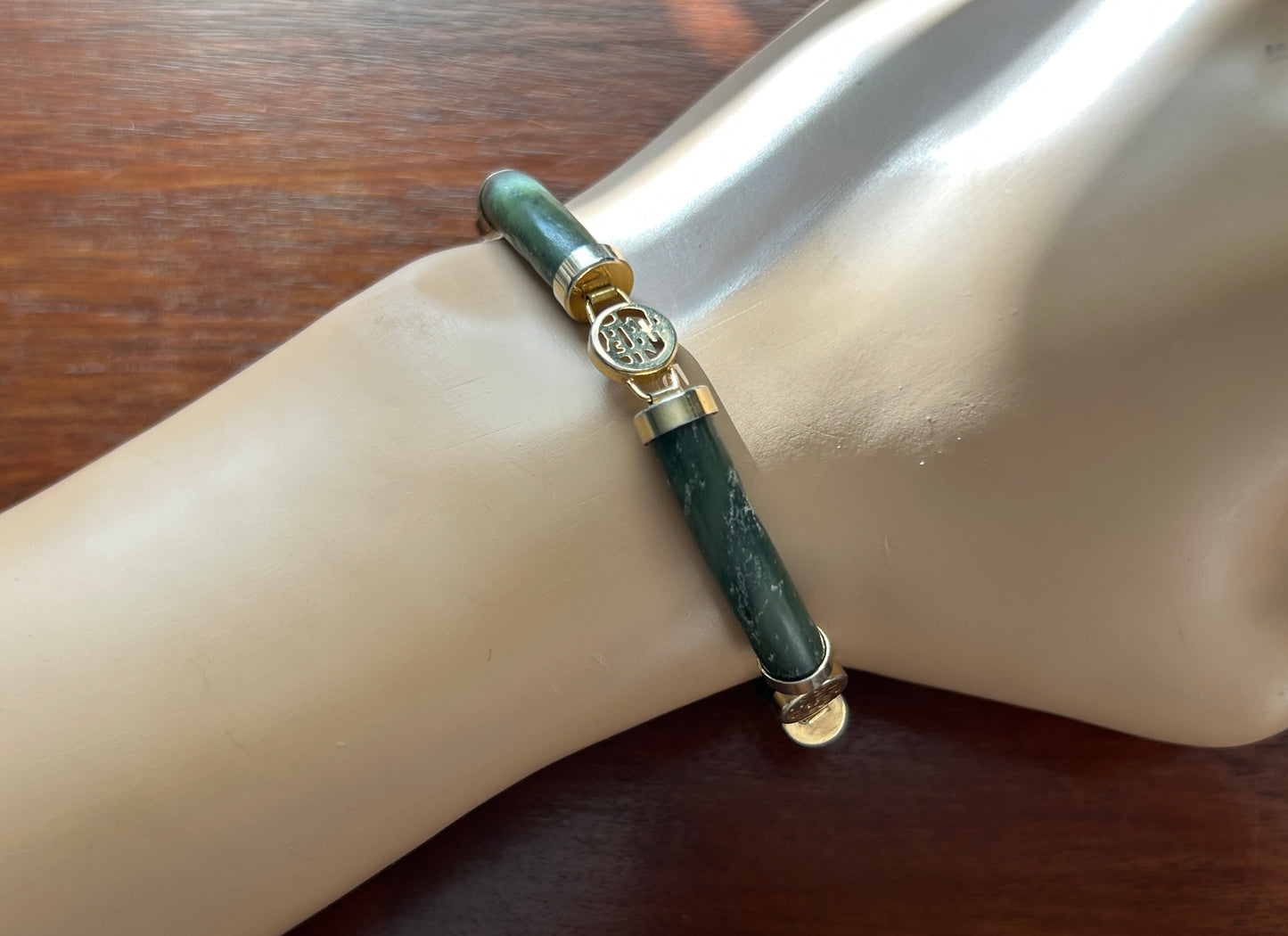 Vintage Gold Tone Faux Jade Bar Link Bracelet