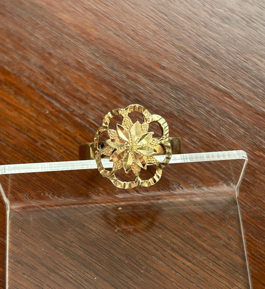 14k Yellow Gold Diamond Cut Flower Filigree Open Work Ring Sz 10.25