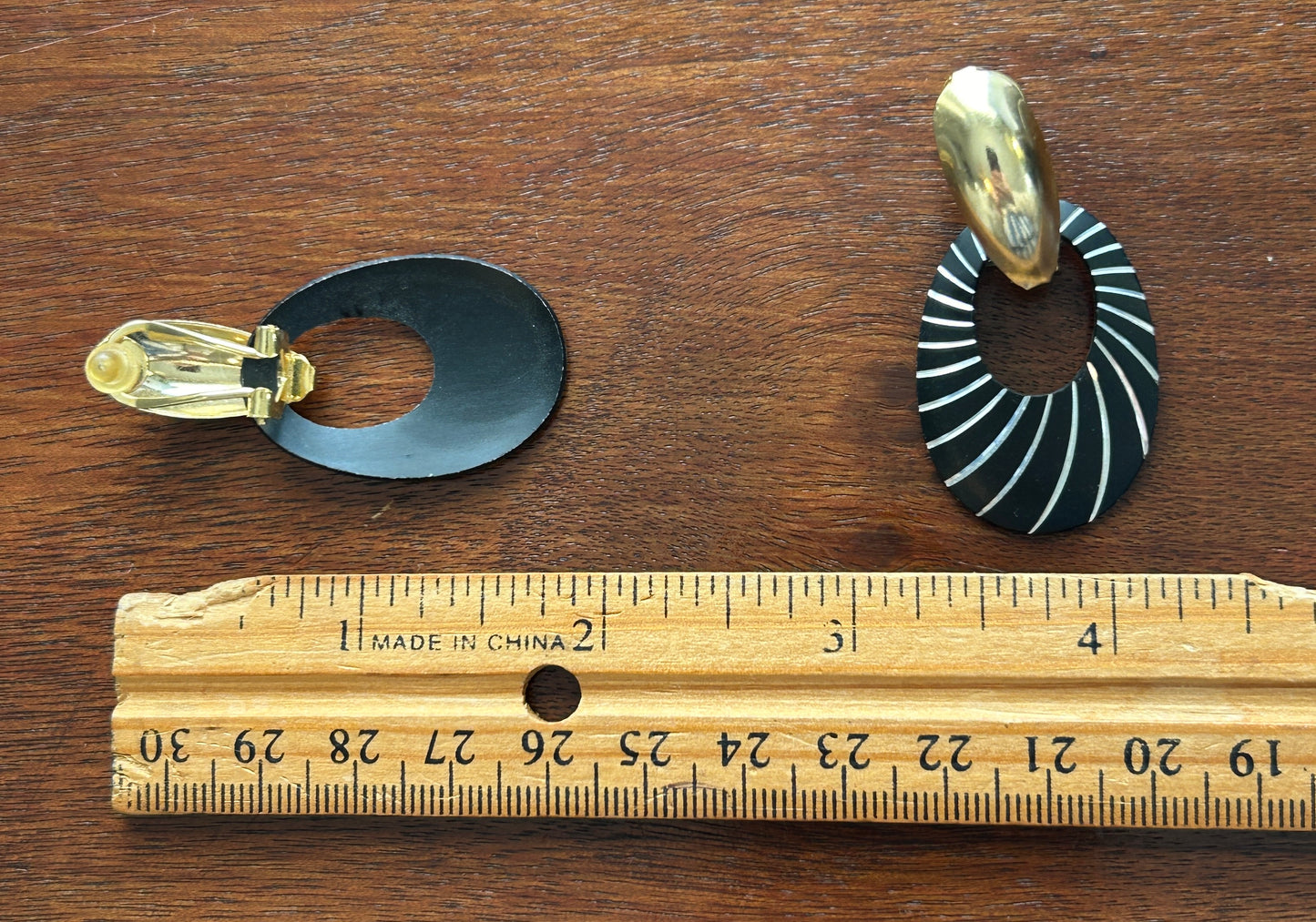 Vintage Gold Tone Black Silver Zebra Knocker Pierced Earrings