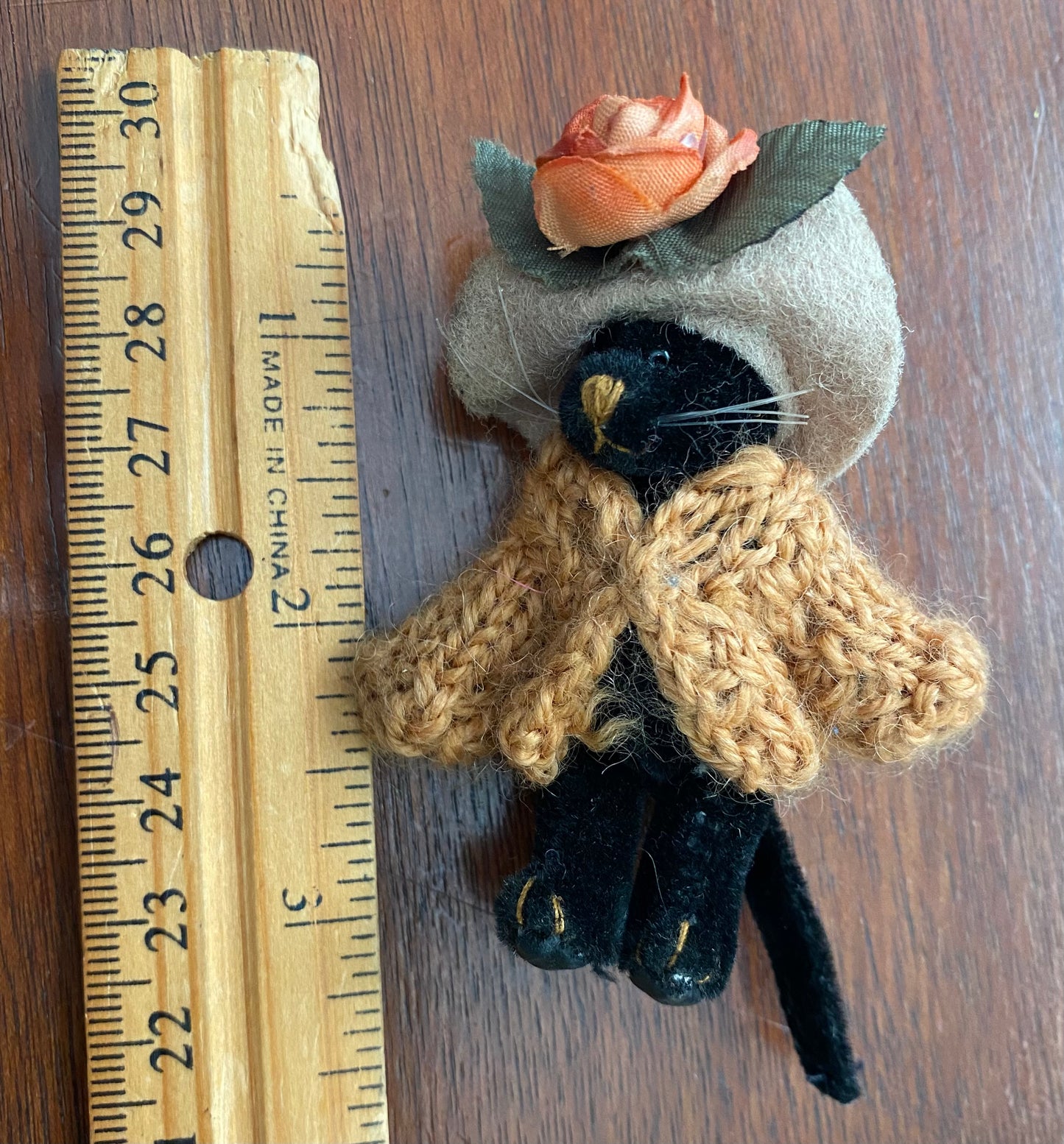 Handmade Kitty Cat in a Crochet Jacket Hat Brooch PIn