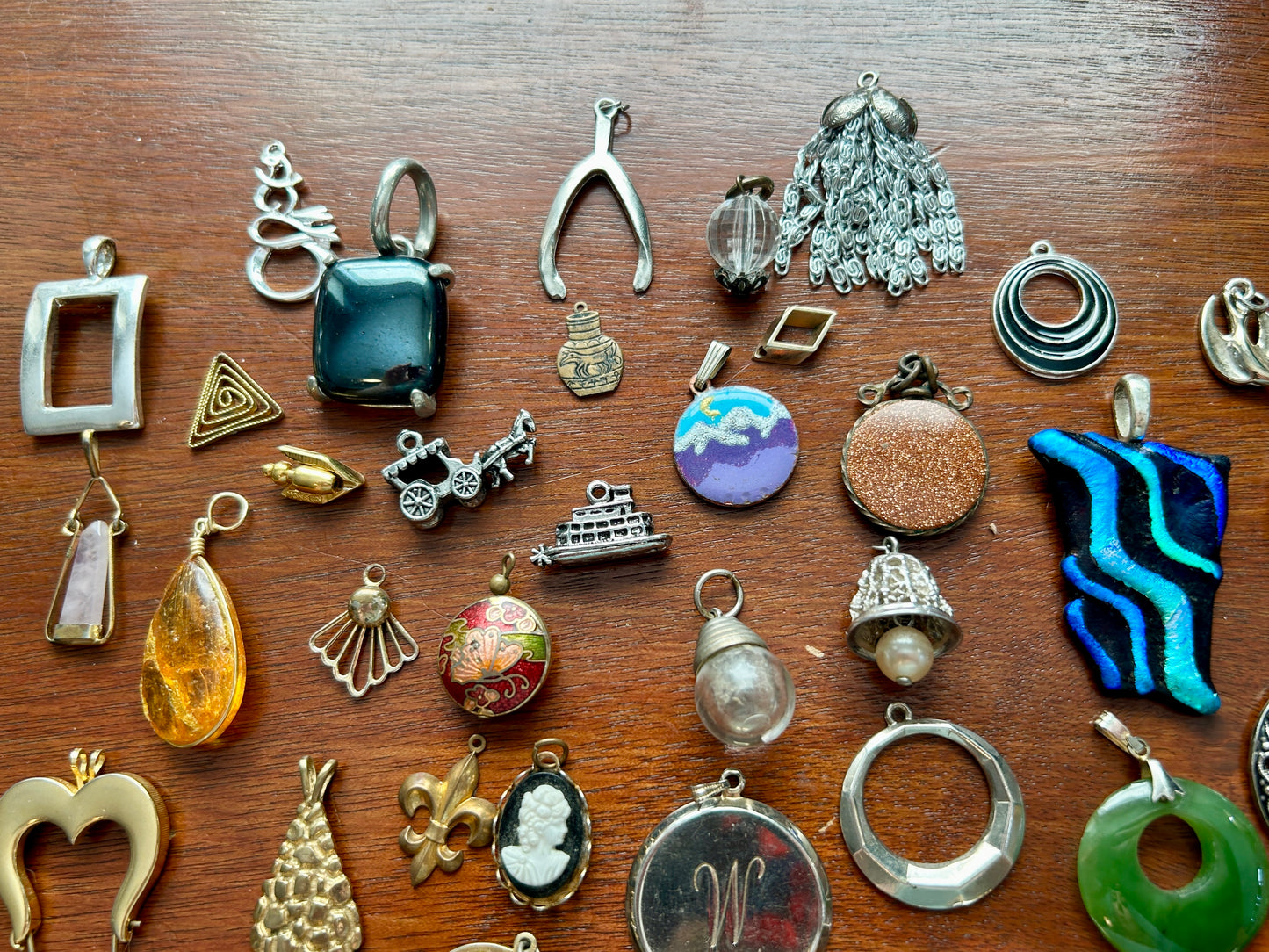 Vintage to Now Art Lot of Charms Pendants Over 40 Enamel Copper Glass Cameo