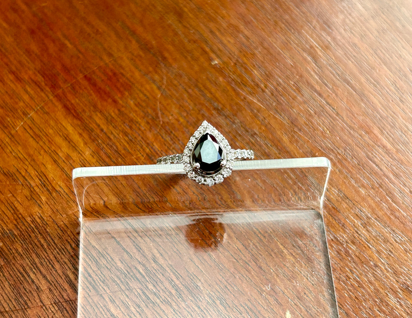 Kays 14k White Gold Pear Shaped 1.5ctw Black Diamond Halo Ring Sz 6.25