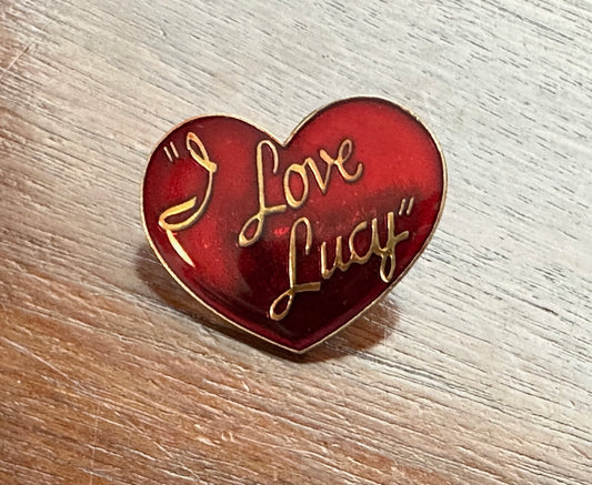 Vintage Gold Tone Red Enamel I Love Lucy Heart Shaped Lapel Pin Pinback TV Show