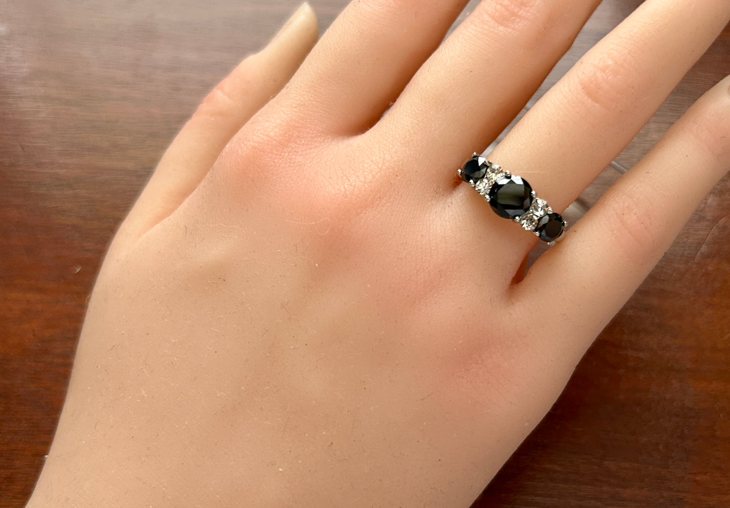 Silver Tone Black White CZ Ring Sz 8