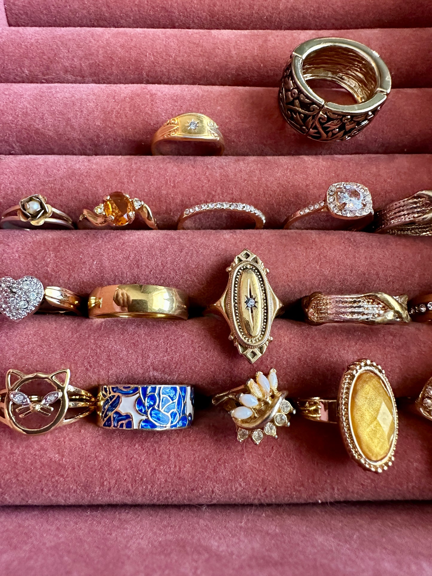 Vintage Cocktail Fashion Costume Ring Lot Rhinestone Heart Pearl Band Cat X