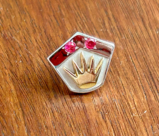 Vintage 10k White Yellow Gold Ruby Crown Lapel Pin Pinback