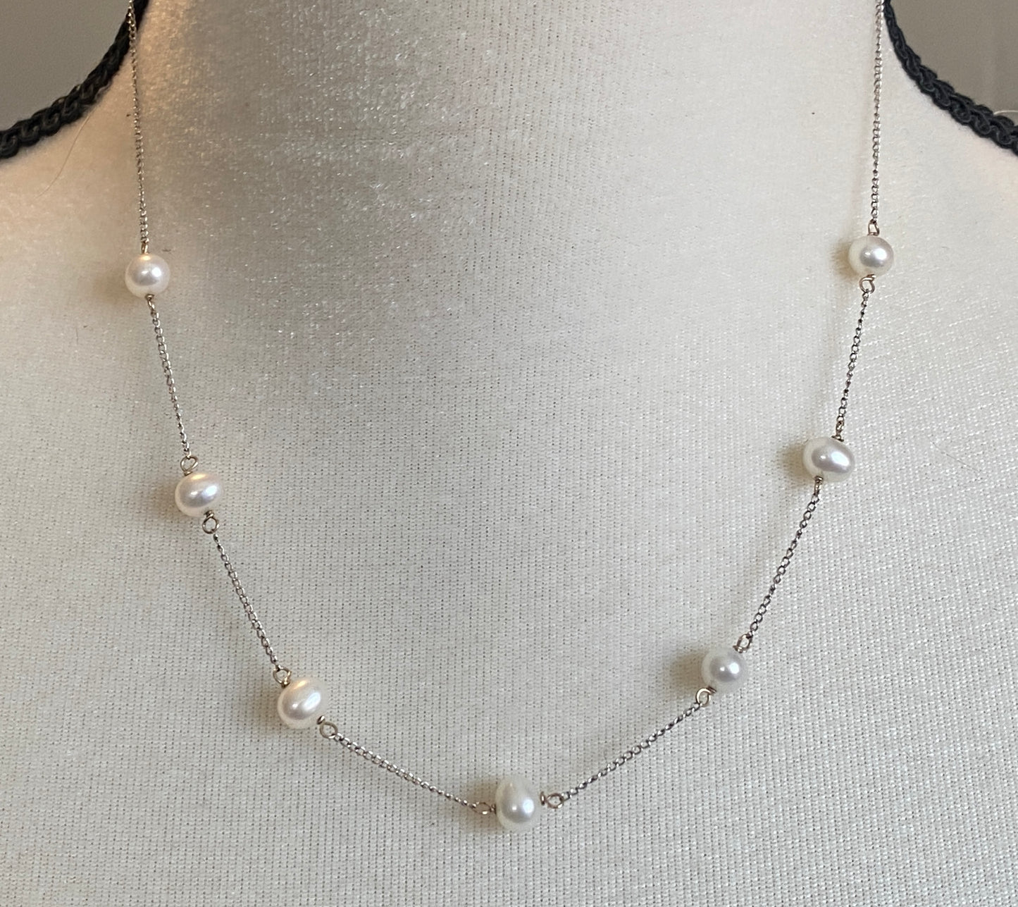 14k White Gold Freshwater 5-5.5mm Pearl Chain Collar Necklace